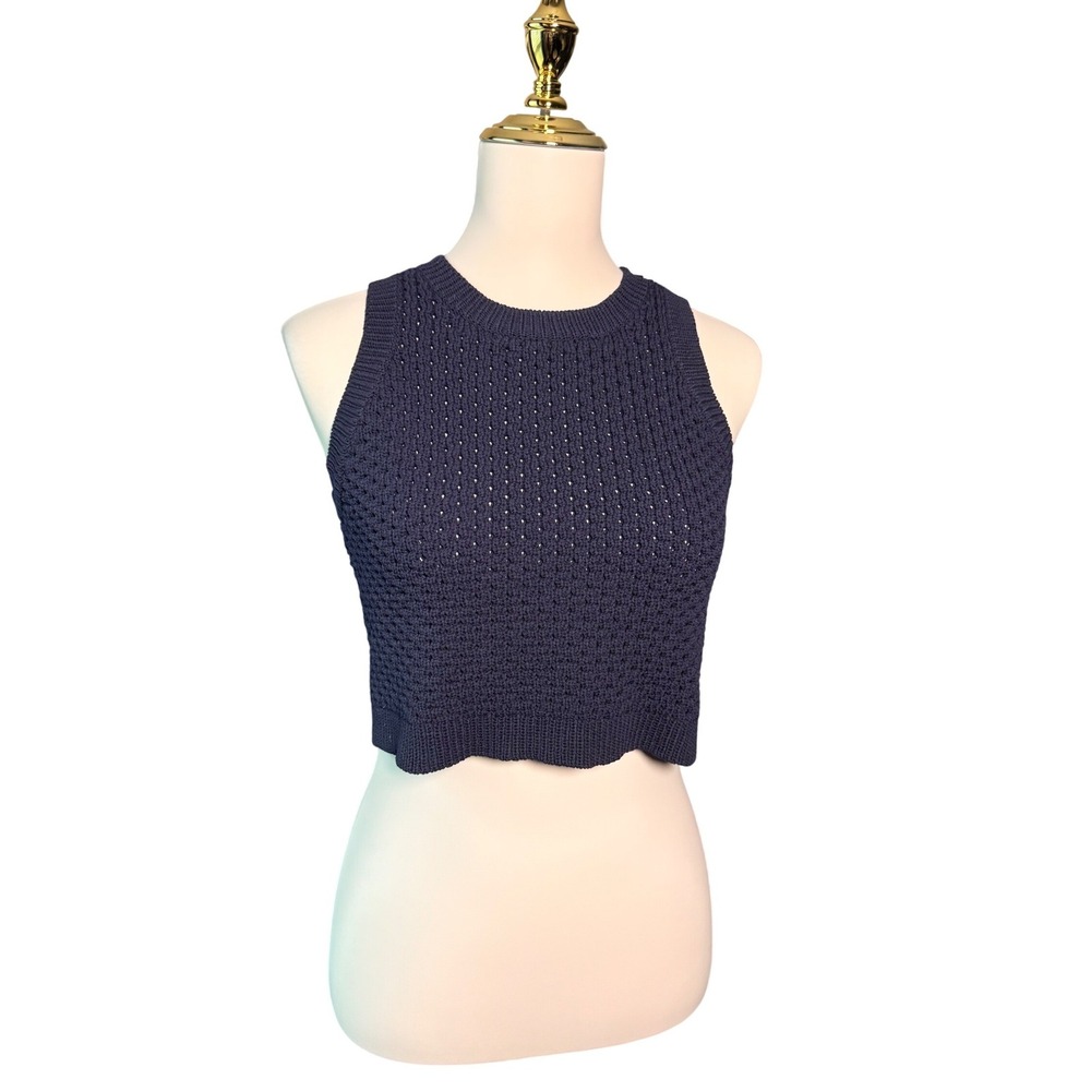 Elizabeth and James Navy Blue Textured Knit Cropped Sweater Vest XS NWT